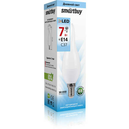 Светодиодная лампа Smartbuy Свеча на ветру C37-07W/4000/E14 SBL-C37Tip-07-40K-E14