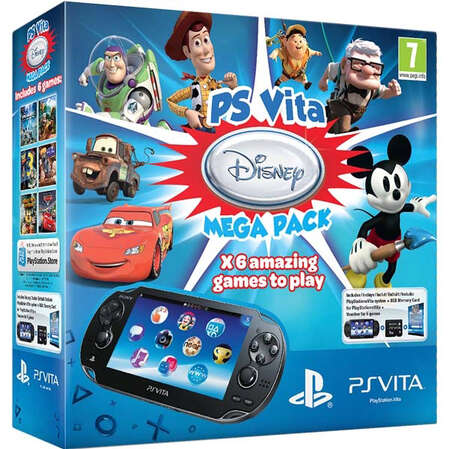 Игровая приставка Sony PS Vita 3G/WiFi Black Rus + Mega Pack Disney 6промокодов + Карта памяти 16 Гб 