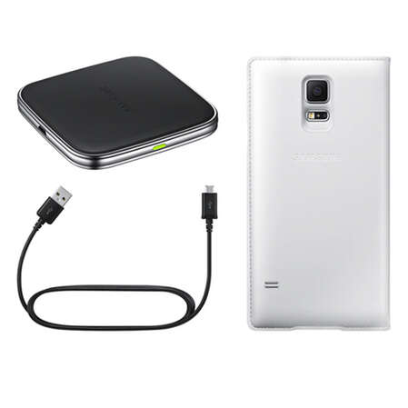 Комплект беспроводной зарядки для Galaxy S5 G900F/G900FD Samsung EP-KG900PWRGRU с белым чехлом S-View 