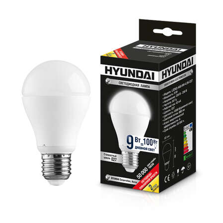 Светодиодная лампа LED лампа Hyundai Bulb A60 E27 9W, 220V (A60-9W-4.5K-E27) ,белый свет