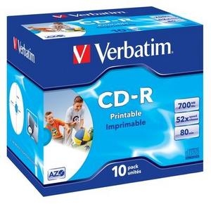 Оптический диск CDR диск Verbatim DL+ 700Mb 52x 10шт JewelCase Printable. (43325)
