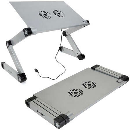 Стол-подставка для ноутбука Crown CMLS-116G, до 17", с вентилятором, серебристая