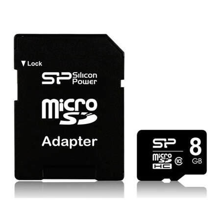Micro SecureDigital 8Gb SDHC Silicon Power class10 + SD адаптер (SP008GBSTH010V10-SP)