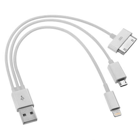 Кабель 3 в 1 Partner с разъемом Apple 30-pin/Lightning/micro-USB 20см