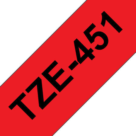 Наклейка ламинированная TZe-451 (24мм чёрный шрифт на красном фоне, длина 8м)