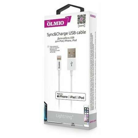 Кабель USB-A - Lightning MFI 1m Olmio 038903 белый 