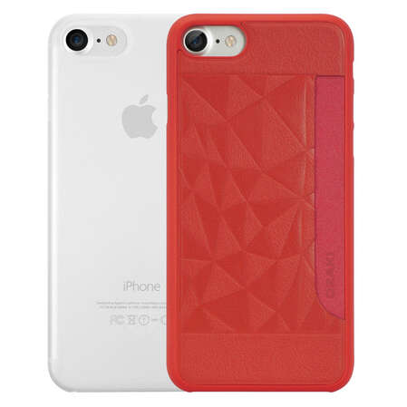 Чехол для iPhone 7 Ozaki O!coat 0.3 Jelly и O!coat 0.3 Pocket, набор из двух чехлов, Jelly прозрачный и Pocket красный