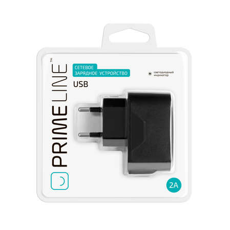 Сетевое зарядное устройство Prime Line USB 2.1A черное (2310) 