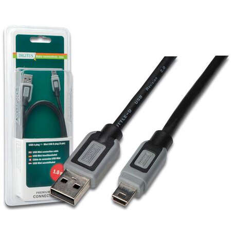 Кабель USB2.0 тип А(m)-miniB(5P) 1,8м Digitus (DB-300121-018-D) Блистер