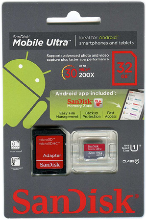 Micro SecureDigital 32Gb Sandisk SDHC Ultra Class 10 + SD Adapter (SDSDQUA-032G-U46A) Android