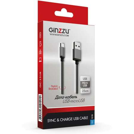 Кабель USB-MicroUSB 0.25m черный Ginzzu (GC-151B)