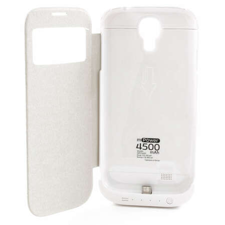 Чехол с аккумулятором для Samsung Galaxy S4 i9500/i9505 Gmini mPower Case MPCS45F Flip Cover 4500mAh белый