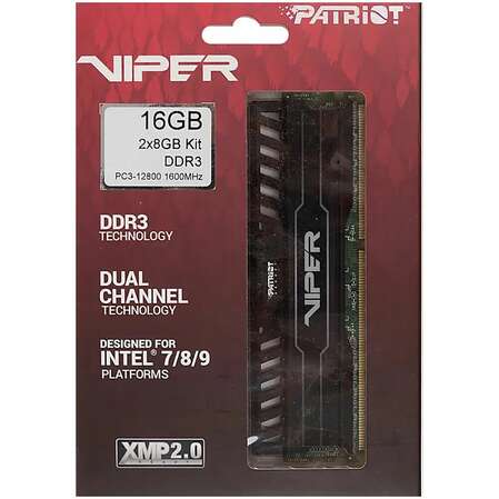 Модуль памяти DIMM 16Gb 2x8Gb KIT DDR3 PC12800 1600MHz Patriot Viper 3 (PV316G160C0K)