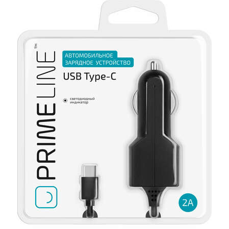 Автомобильное зарядное устройство Prime Line 2.1A USB Type-C черный (2217)