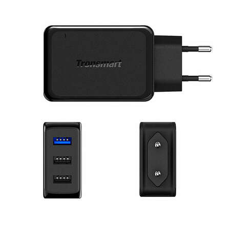 Сетевое зарядное устройство Tronsmart W3PTA, 3 USB, (1 QC3.0 3A USB-A Port + 2 VoltIQ 2.4A USB-A Ports) черное