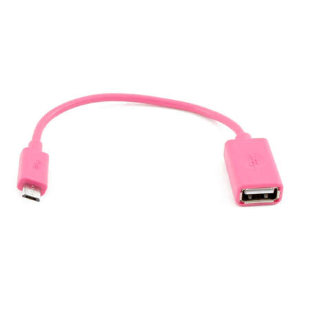 Кабель OTG для мобильных телефонов и планшетов USB2.0 тип А(f)-microB(5P) OTG 0,15м. Interstep розовый