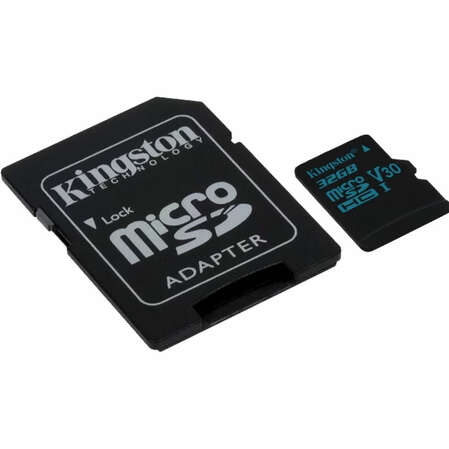 Карта памяти Micro SecureDigital 32Gb Kingston Canvas Go SDXC class 10 UHS-I U3 V30 (SDCG2/32GB) + SD адаптер