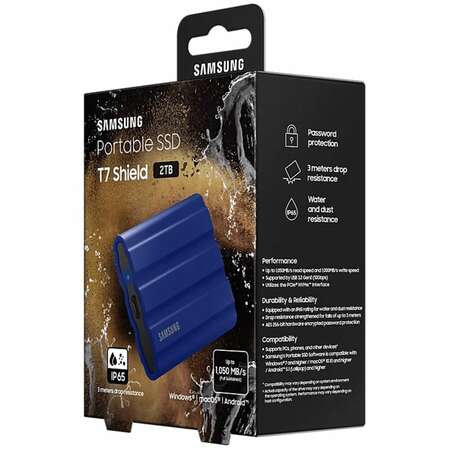 Внешний SSD-накопитель 2Tb Samsung T7 Shield MU-PE2T0R/WW (SSD) USB 3.2 Type C Синий
