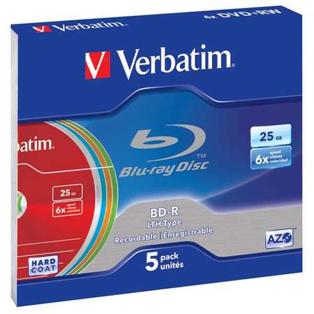 Оптический диск BD-R диск Verbatim 25Gb 6x Slim Case (5шт) (43774)