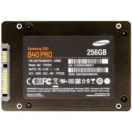 Внутренний SSD-накопитель 256Gb Samsung 840 Pro Series (MZ-7PD256BW) SATA3 2.5"
