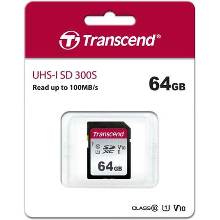 Карта памяти SecureDigital 64Gb Transcend Class10, UHS-1 (TS64GSDC300S)