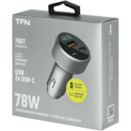 Автомобильное зарядное устройство TFN 78W USB A + 2xType-C серое