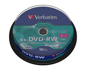Оптический диск DVD-RW 4.7Gb Verbatim 6x  10 шт  Cake Box (43585)