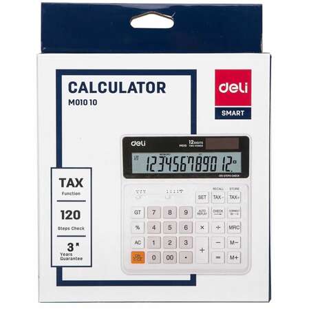Калькулятор Deli EM01010 белый 12-разр.
