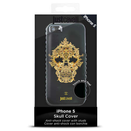 Чехол для iPhone 5 / iPhone 5S Just Cavalli "SKULL", черный с заклепками (JCIPC5SKULLBLK)