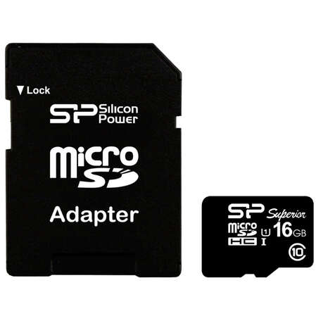 Micro SecureDigital 16Gb SDHC Silicon Power class10 / UHS-1 (SP016GBSTHDU1V10-SP) + адаптер SD