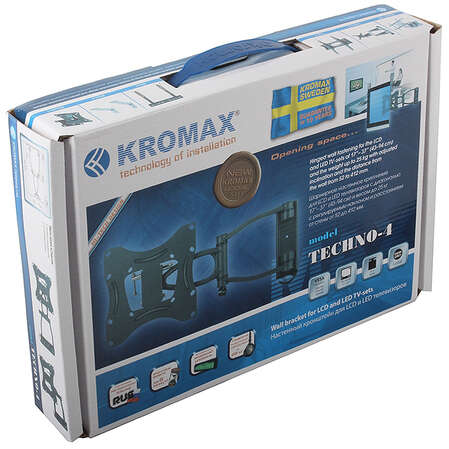 Кронштейн наклонно-поворотный Kromax Techno-4 17-37' до 30кг Vesa до 200x200 серый