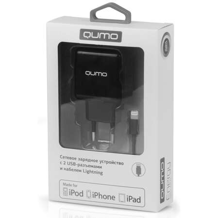 Сетевое зарядное устройство Qumo MFI Apple Lightning, 2.4A, черное (20063) 