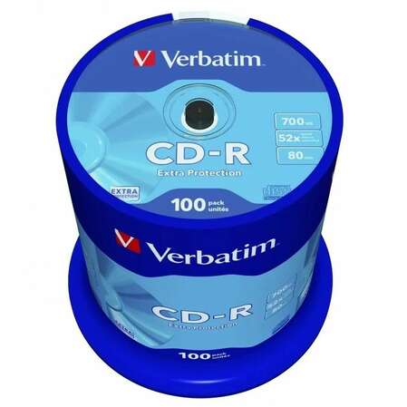 Оптический диск CDR диск Verbatim DL 700Mb 52x  CakeBox 100шт. (43411)