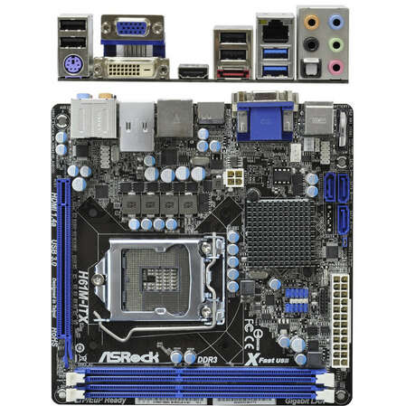 Материнская плата ASRock H61M-ITX Socket-1155, 2xDDR3, 1xPCI-E16x, 2xUSB3.0, 1xeSATA, GLan Mini-ITX