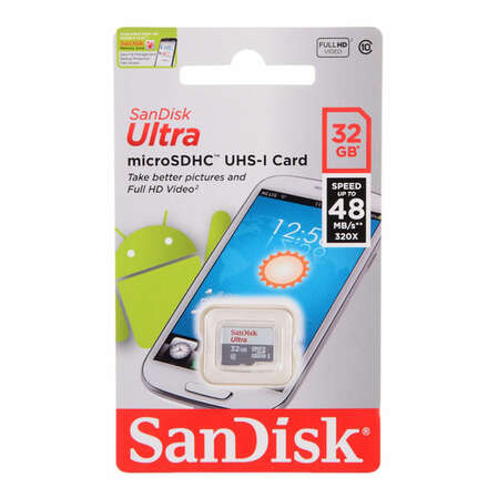 Micro SecureDigital 32Gb SanDisk Ultra microSDHC class 10 UHS-1 (SDSQUNB-032G-GN3MA)