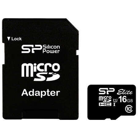 Micro SecureDigital 16Gb SDHC Silicon Power Elite class10 UHS-1 + SD адаптер (SP016GBSTHBU1V10-SP)