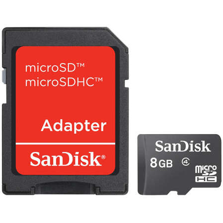 Micro SecureDigital 8Gb Sandisk Class 4 + SD Adapter (SDSDQM-008G-B35A)