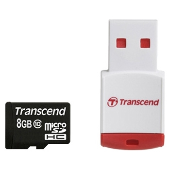 Micro SecureDigital 8Gb HC Transcend class10 (TS8GUSDHC10-P3) + адаптер USB