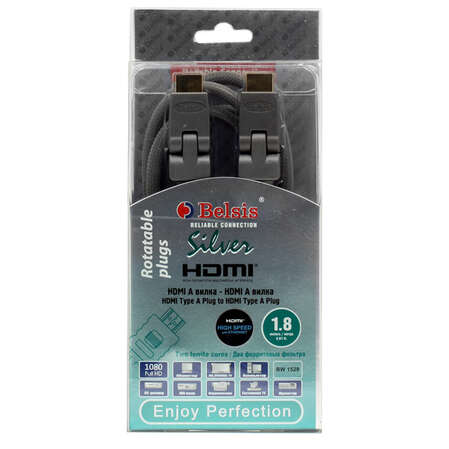 Кабель HDMI-HDMI v1.4 1.8м Belsis (BW1528) Блистер (Silver Series) поворотные разъемы