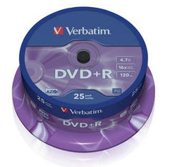 Оптический диск DVD+R диск Verbatim 4,7Gb 16x 25шт. CakeBox (43500)
