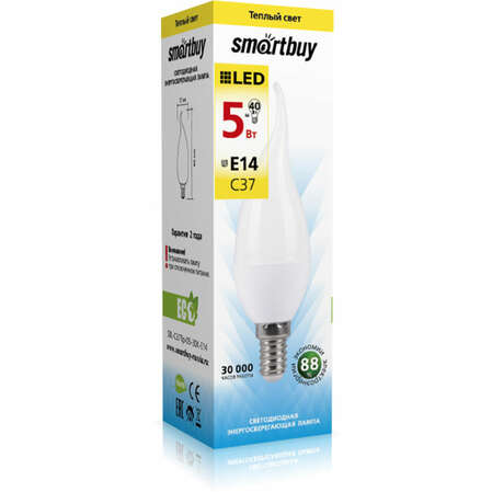 Светодиодная лампа Smartbuy Свеча на ветру C37-05W/3000/E14 SBL-C37Tip-05-30K-E14