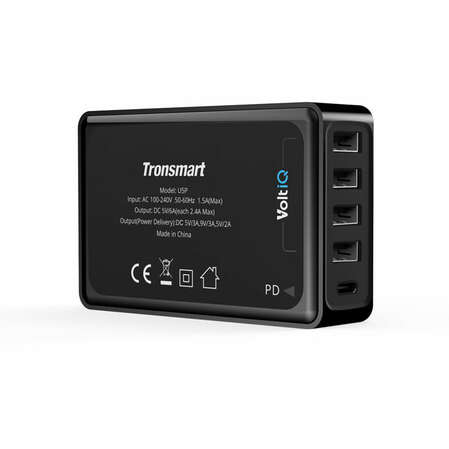 Сетевое зарядное устройство Tronsmart U5PTA Quick Charge, (4x2.4A+2A(QC3.0)) USB,  Черное 