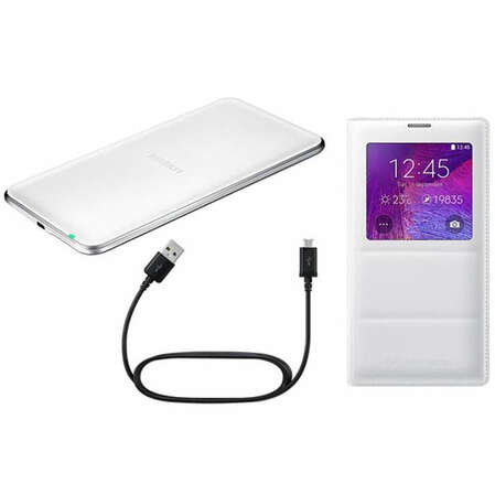 Комплект беспроводной зарядки для Galaxy Note 4 N9100 Samsung EP-KN910IWRGRU c белым чехлом S-View 