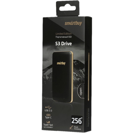 Внешний SSD-накопитель 256Gb Smartbuy S3 Drive SB256GB-S3DB-18SU30 (SSD) USB 3.0, Черный