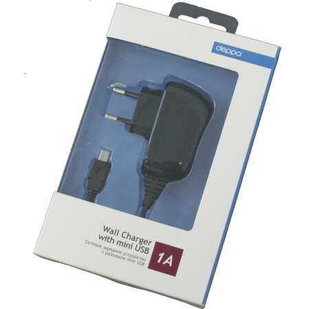 Сетевое зарядное устройство mini USB Deppa 1A черный (23121)