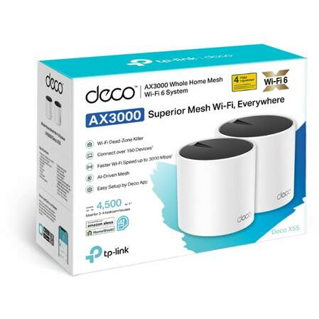 Беспроводной маршрутизатор TP-LINK Whole-Home Mesh Deco X55 Wi-Fi 6 AX3000 2.4ГГц и 5ГГц, 2xLAN (2-pack)