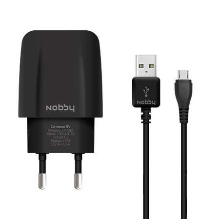 Сетевое зарядное устройство Nobby Comfort 011-001 3.4A, 2xUSB кабель micro USB 1.2 метра, черный 