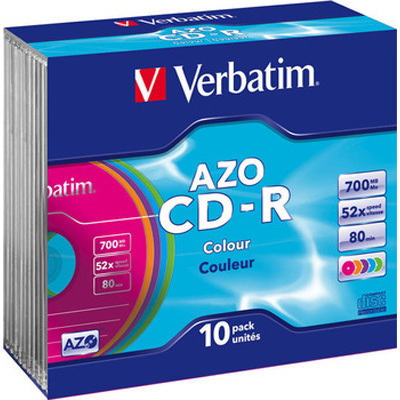 Оптический диск CDR диск Verbatim DL 700Mb 52x Slim Vynil Color 10шт. (43426)