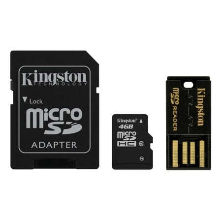 Micro SecureDigital 4Gb HC Kingston (Class 10) + SD адаптер + USB CardReader (MBLY10G2/4GB)