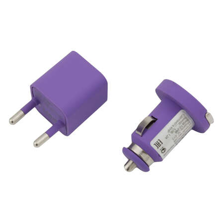 Сетевое и автомобильное зарядное устройство для Apple кабель 8pin Deppa Ultra Colors 1A фиолетовый (11165)